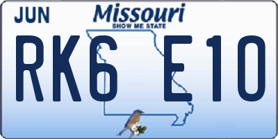 MO license plate RK6E1O