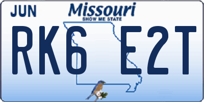 MO license plate RK6E2T