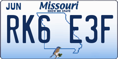 MO license plate RK6E3F