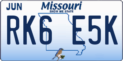 MO license plate RK6E5K