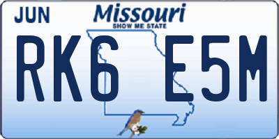 MO license plate RK6E5M