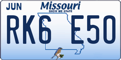 MO license plate RK6E5O