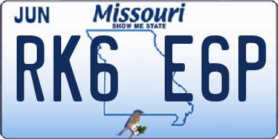 MO license plate RK6E6P