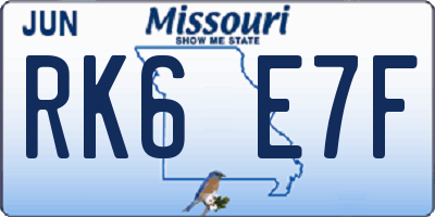 MO license plate RK6E7F