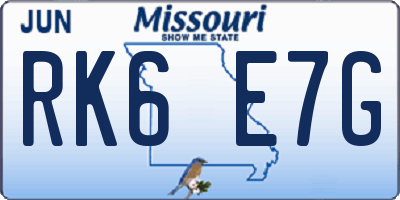 MO license plate RK6E7G