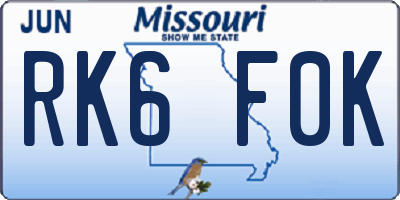 MO license plate RK6F0K