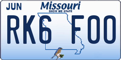 MO license plate RK6F0O