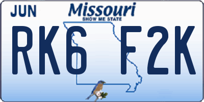 MO license plate RK6F2K