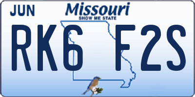 MO license plate RK6F2S