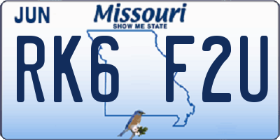MO license plate RK6F2U