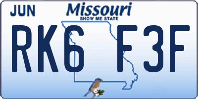MO license plate RK6F3F