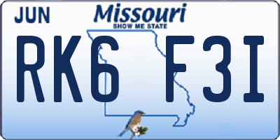 MO license plate RK6F3I