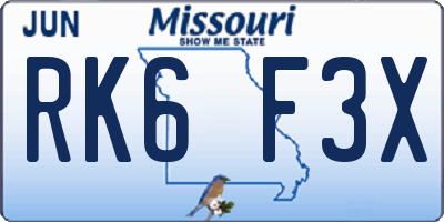 MO license plate RK6F3X