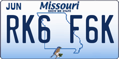 MO license plate RK6F6K