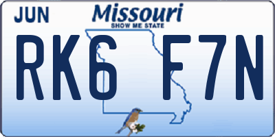 MO license plate RK6F7N