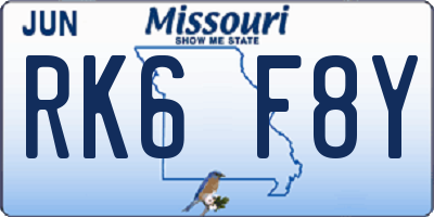 MO license plate RK6F8Y