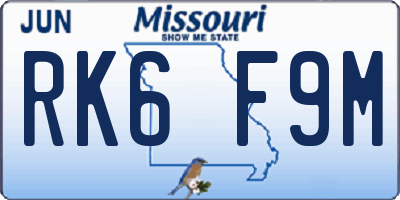 MO license plate RK6F9M