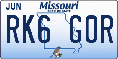 MO license plate RK6G0R