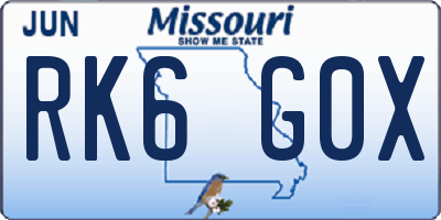 MO license plate RK6G0X