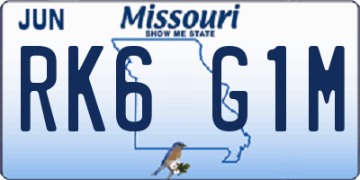 MO license plate RK6G1M