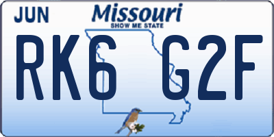 MO license plate RK6G2F