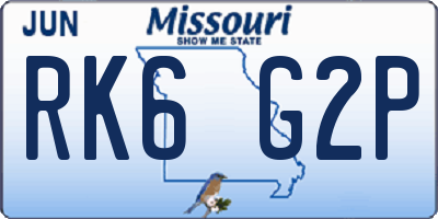 MO license plate RK6G2P