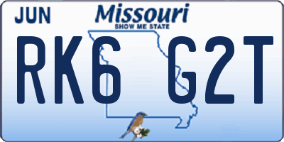 MO license plate RK6G2T