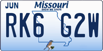 MO license plate RK6G2W