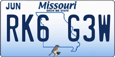 MO license plate RK6G3W