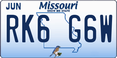 MO license plate RK6G6W