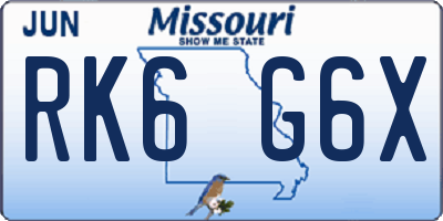 MO license plate RK6G6X