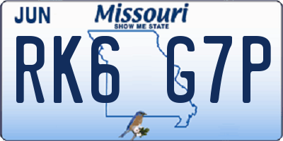 MO license plate RK6G7P
