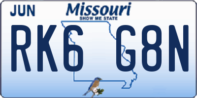 MO license plate RK6G8N