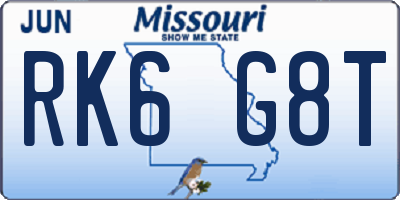 MO license plate RK6G8T
