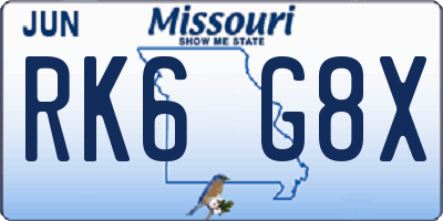 MO license plate RK6G8X