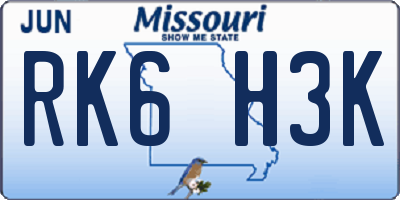 MO license plate RK6H3K