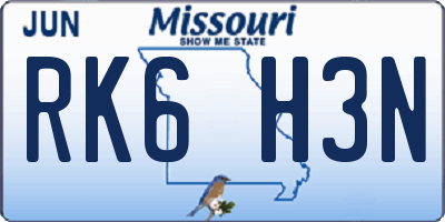 MO license plate RK6H3N