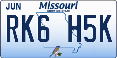 MO license plate RK6H5K