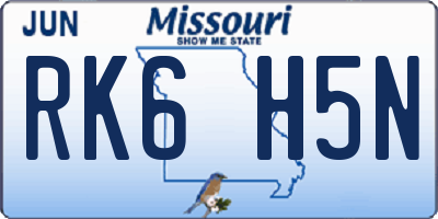 MO license plate RK6H5N