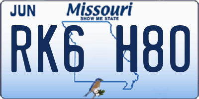 MO license plate RK6H8O