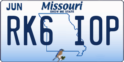 MO license plate RK6I0P