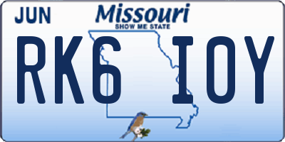 MO license plate RK6I0Y