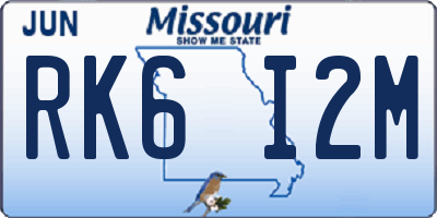MO license plate RK6I2M