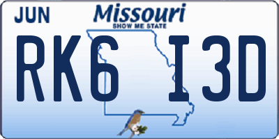 MO license plate RK6I3D