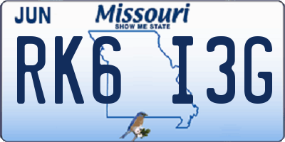 MO license plate RK6I3G