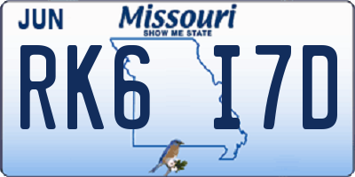 MO license plate RK6I7D
