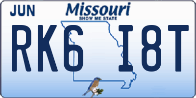 MO license plate RK6I8T