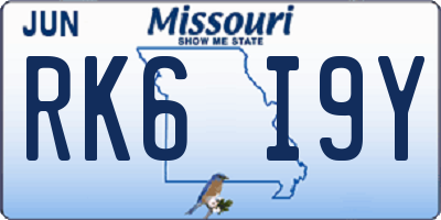 MO license plate RK6I9Y