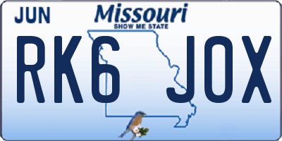 MO license plate RK6J0X
