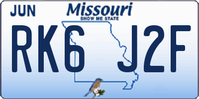 MO license plate RK6J2F
